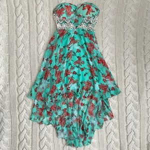 NWOT - Rachael & Chloe Strapless Asymmetrical High Low Floral Dress